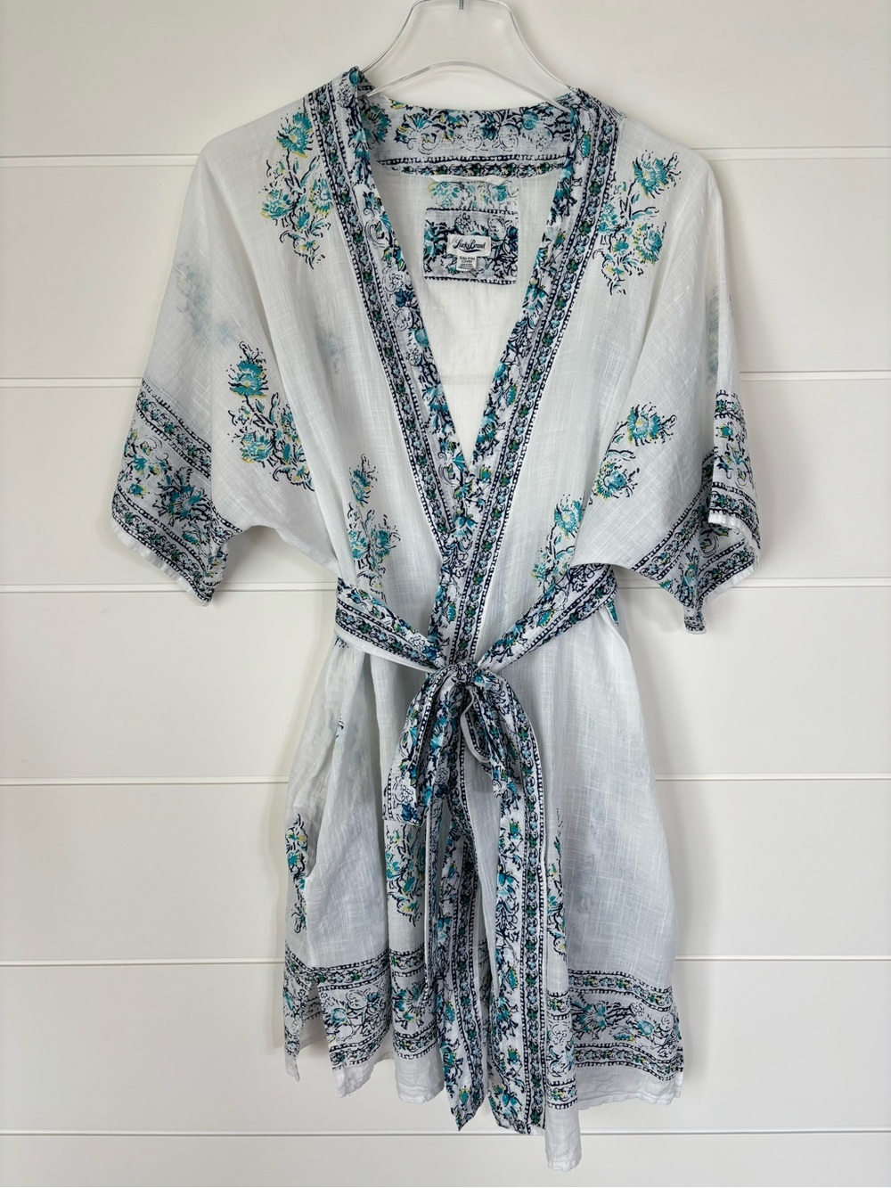 Lucky Brand Boho Style Tie Waist Kimono Cotton Robe Size Small/Medium